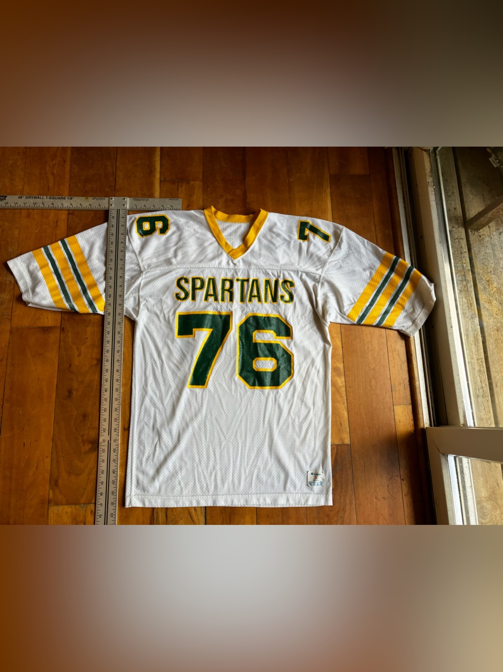 Champion White Green & Yellow Spartans #76 Football Jersey